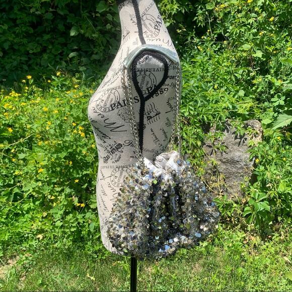 Silver and Gold sequin shoulder mini purse - Picture 3 of 7